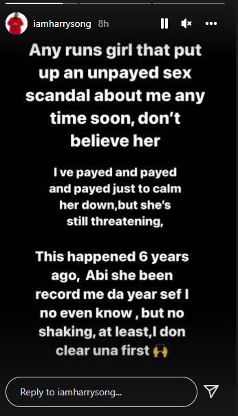 Harrysong raises alarm over threat by ‘runs girl’ to release his s*x tape