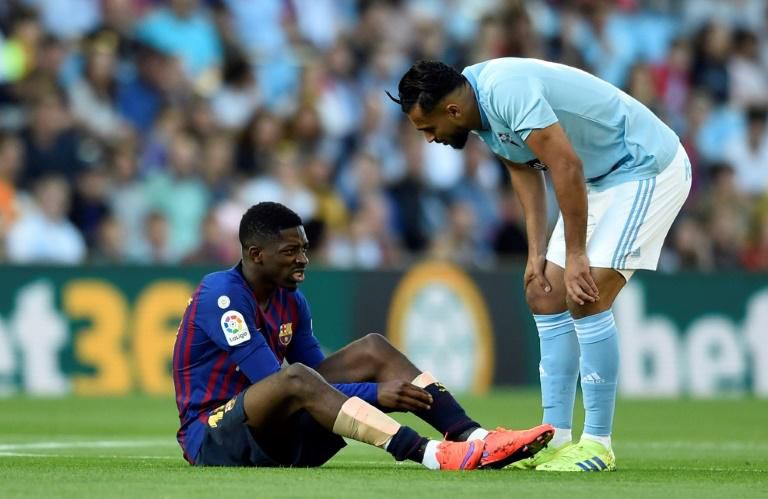 Barcelona's Ousmane Dembele left the field after six minutes in the 2-0 loss at Celta Vigo