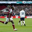West Ham's Michail Antonio (C) celebrates scoring against Tottenham