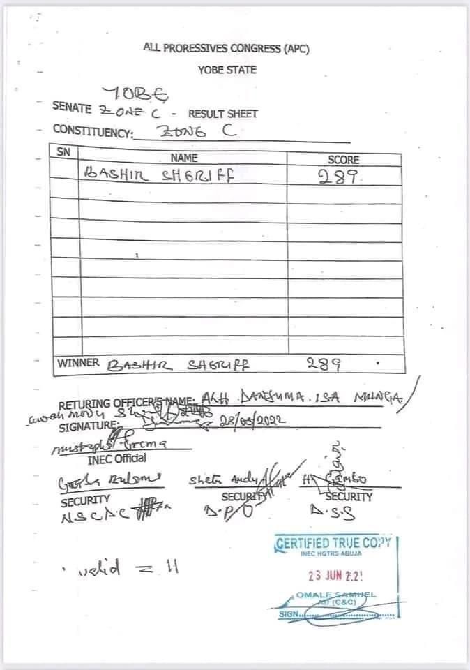 INEC confirms Bashir Sheriff Machina