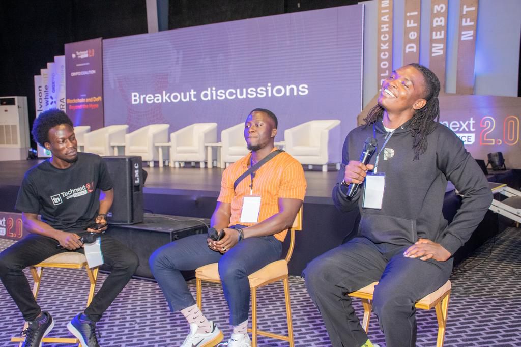 L-R  Oluwadamilare Akinpelu, Communications Manager, Technext; Oluniyi Oloye, Co-founder, CryptoroundupAfrica; Hanu Fejiro, Founder, Patrica (Session  All you need to know about Web 3)