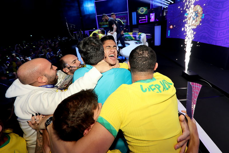 Gabriel Pacheco Crepaldi (Crepaldi) of Brazil celebrates after winning the Final match between Brazil and Poland as part of the FIFAe Nations Cup 2022 on July 30, 2022 in Copenhagen, Denmark