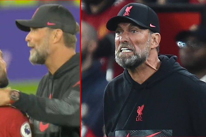 Liverpool boss Jurgen Klopp had an intense but quick chat with Manchester United midfielder Bruno Fernandes at full-time