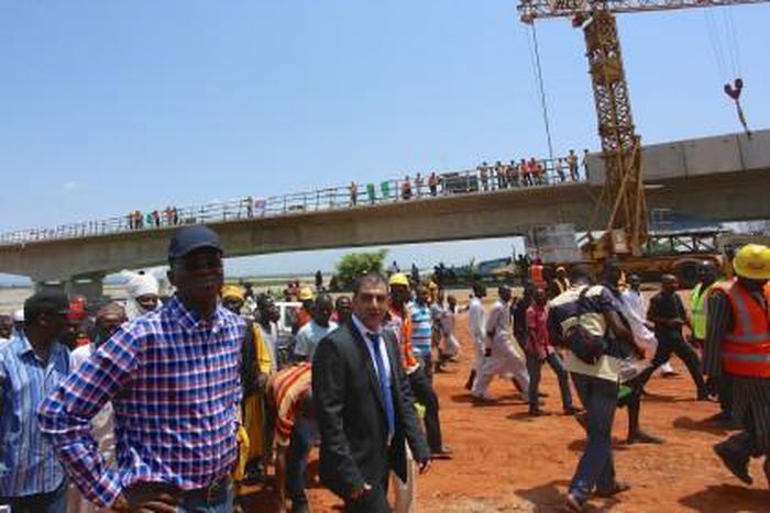 The Minister of Works and Housing, Babatunde Fashola during the inspection of Loko-Oweto Bridge in Benuet state (NTA)