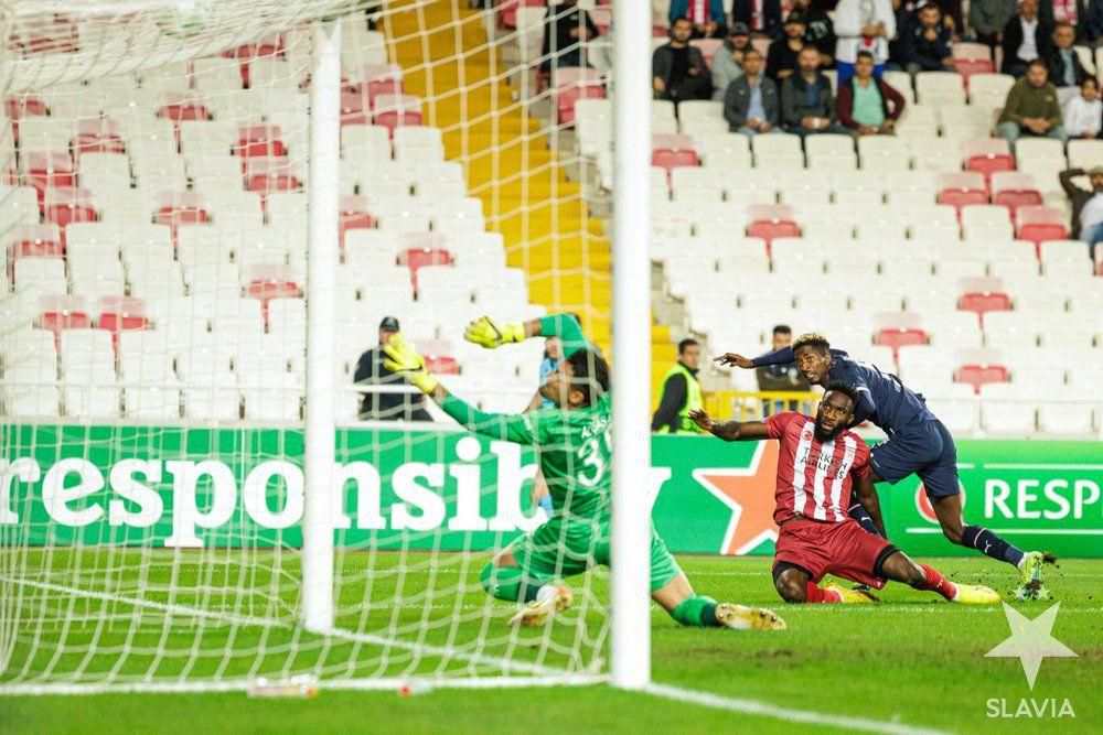 Peter Olayinka rifles home the opener.