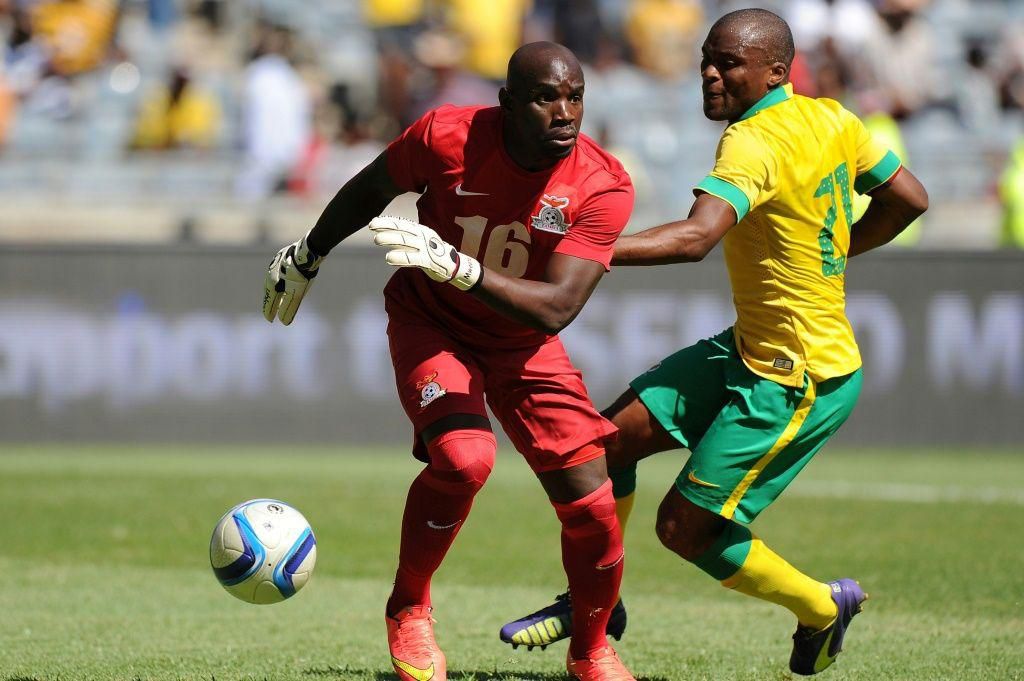 A file picture of Mamelodi Sundowns goalkeeper Kennedy Mweene (L) playing for Zambia against South Africa in a friendly match in Johannesburg