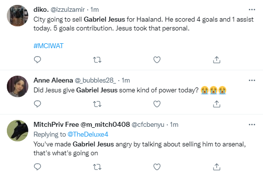 Reactions as Gabriel Jesus scores 4 in Manchester City's 5-1 win against Watford