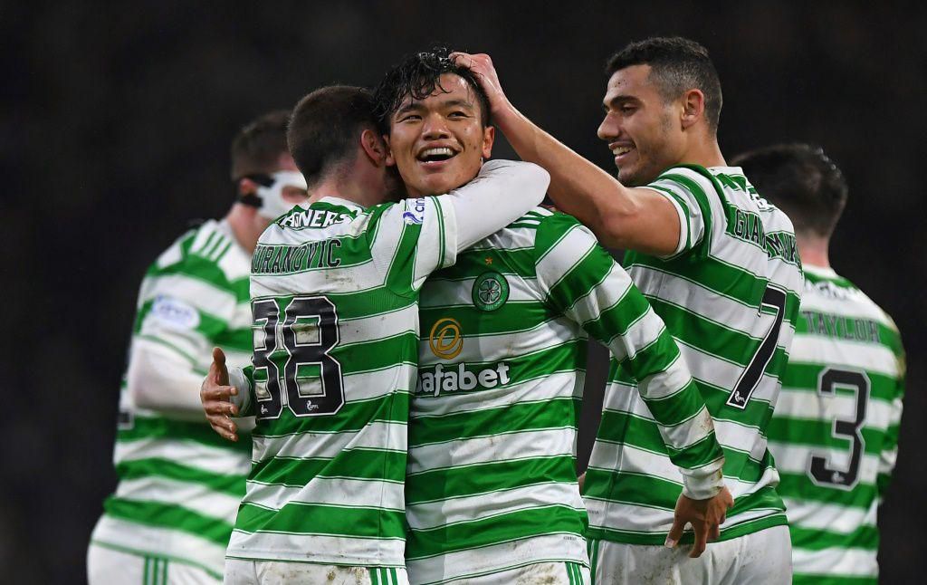 Reo Hatate (C) scored twice as Celtic beat Rangers 3-0