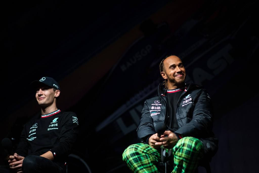 Sir Lewis Hamilton and his Mercedes teammate George Russell (Left)