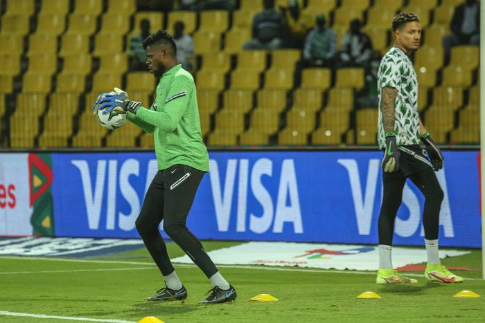 Francis Uzoho and Maduka Okoye warming up at the Africa Cup of Nations