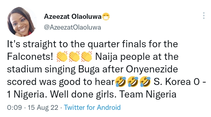 Reactions from Nigerians as Falconets win again to book quarter-final ticket.