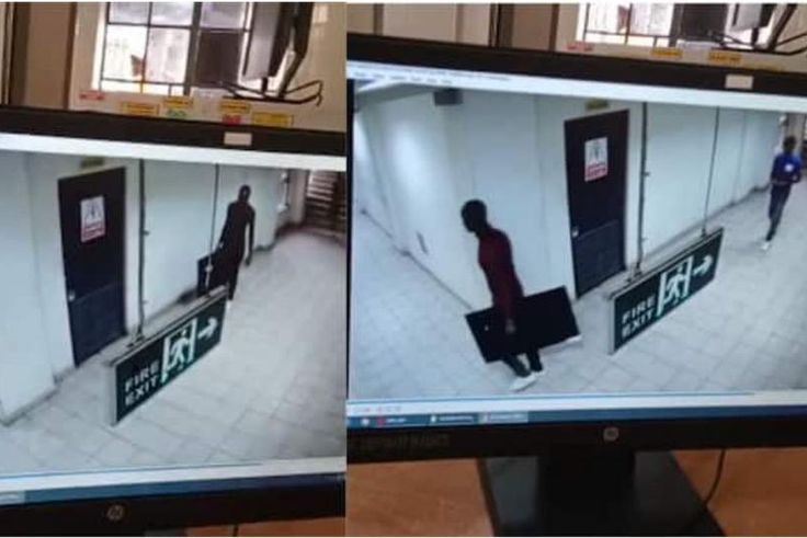 CCTV footage of cleaners stealing TV set from courtroom