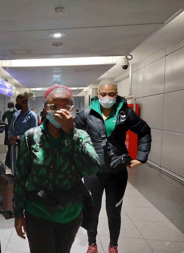 Members of the Super Falcons during their layover in Frankfurt enroute Canada