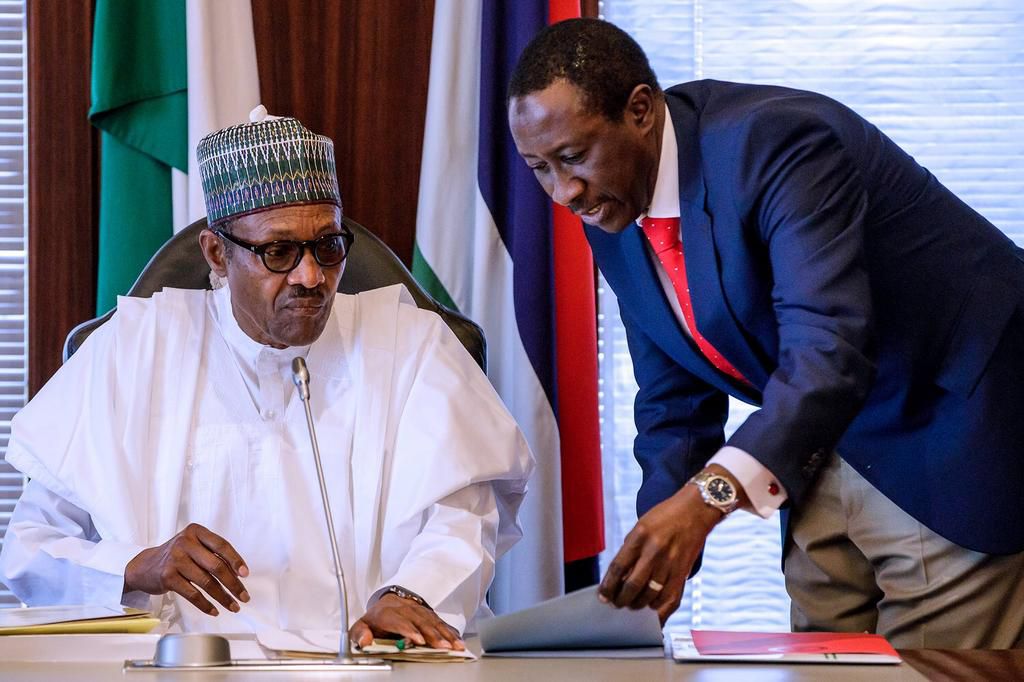 President Muhammadu Buhari with National Security Adviser, Babagana Monguno