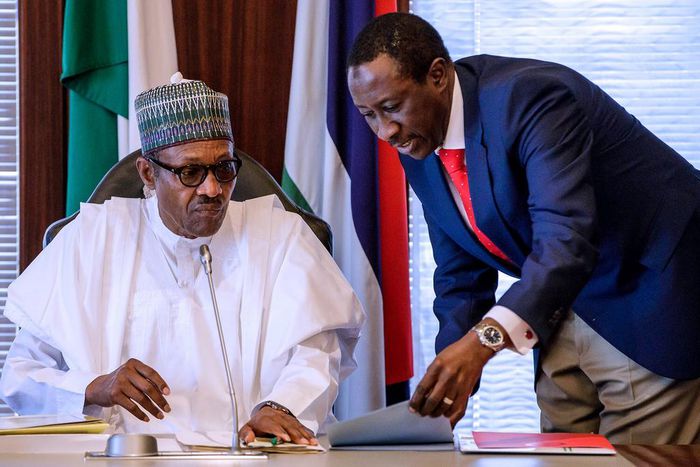 President Muhammadu Buhari with National Security Adviser, Babagana Monguno