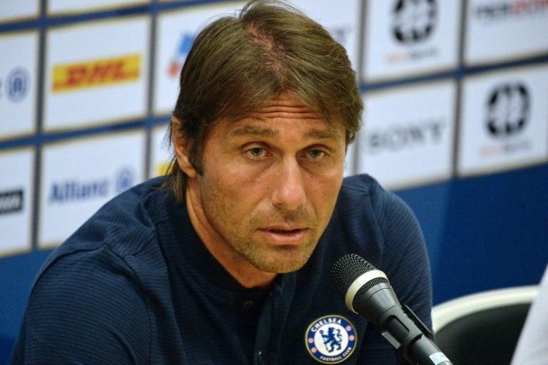 Chelsea coach Antonio Conte attends a pre-match press conference in Singapore on July 24, 2017, ahead of the International Champions Cup football match between Bayern Munich and Chelsea on July 25