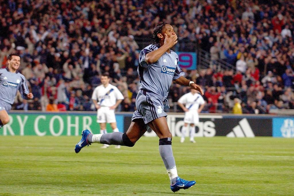 Didier Drogba playing for Marseille in 2003