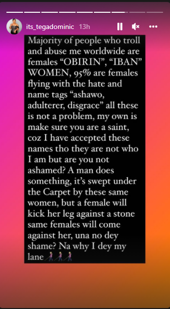 BBNaija's Tega says most of the people trolling her on social media are women