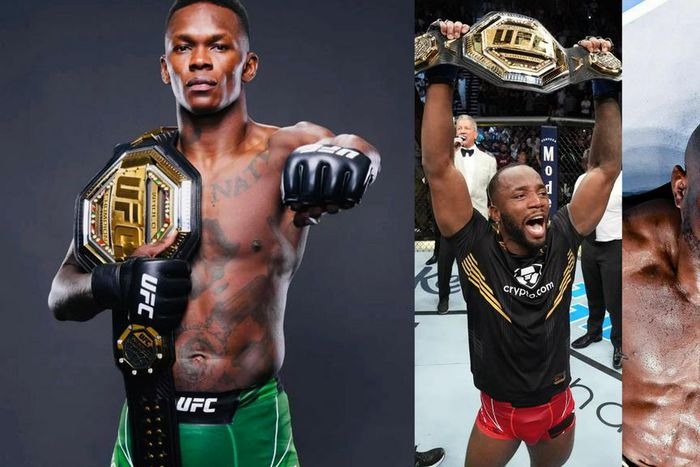 Israel Adesanya celebrates Leon Edwards after knocking out Kamaru Usman at UFC 278