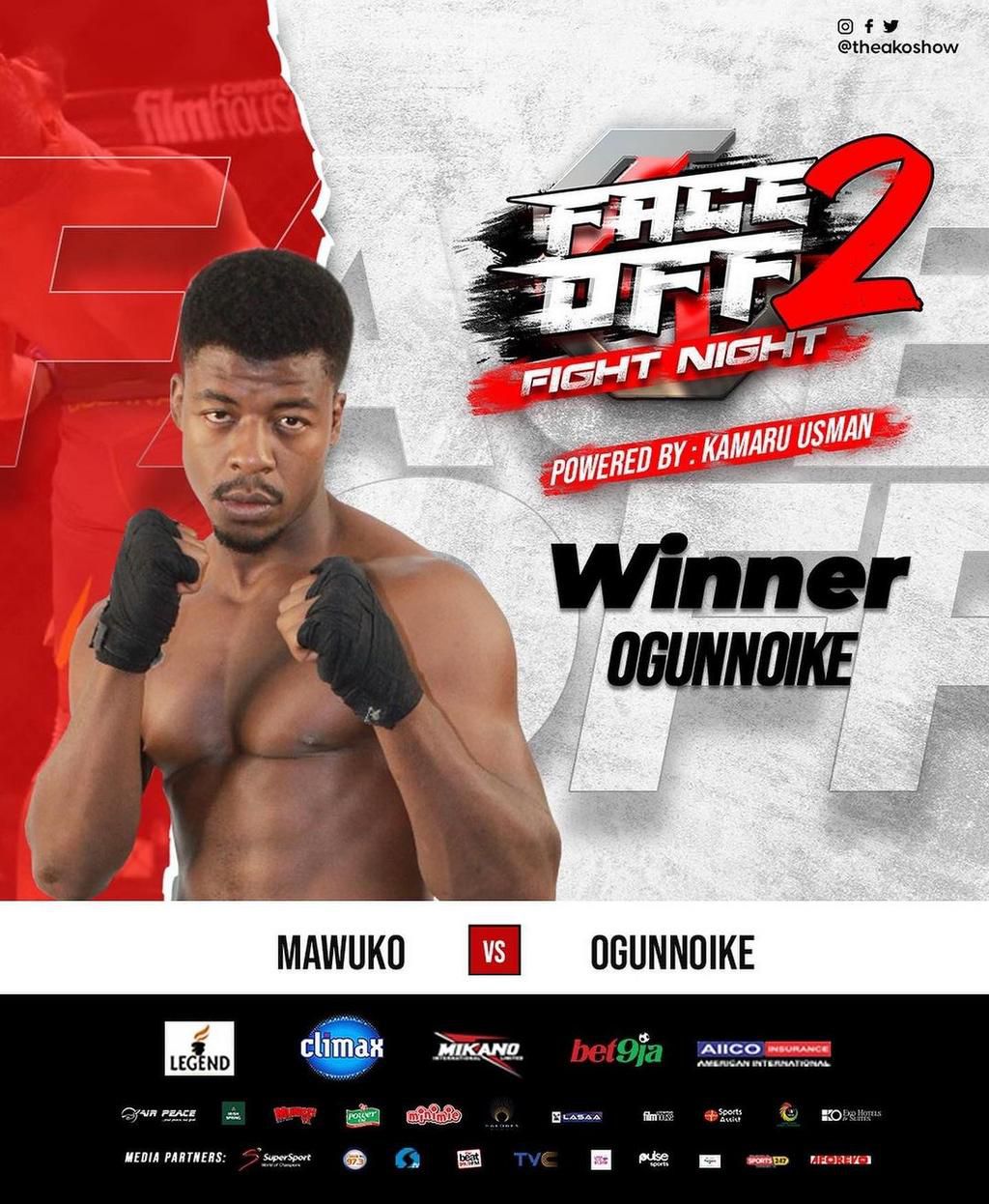 Segun Ogunnoiki won via TKO in the Co-main event