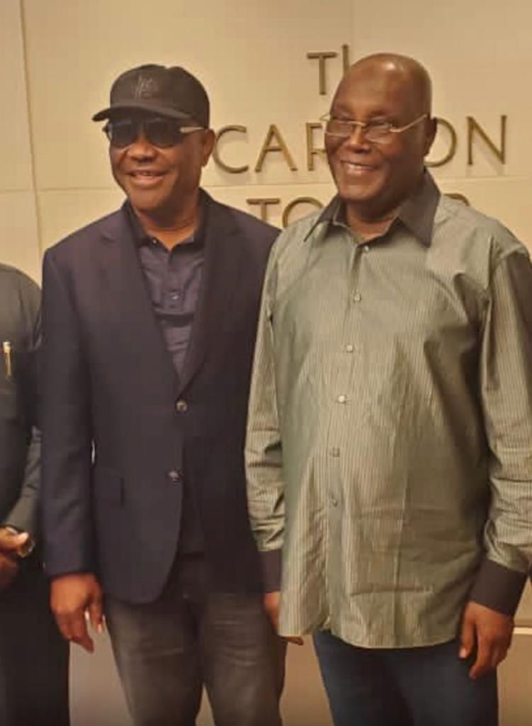 Atiku and Wike meet in London. [Twitter:Channels]