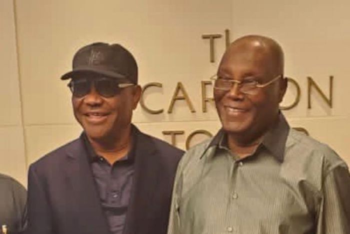 Atiku and Wike meet in London. [Twitter:Channels]