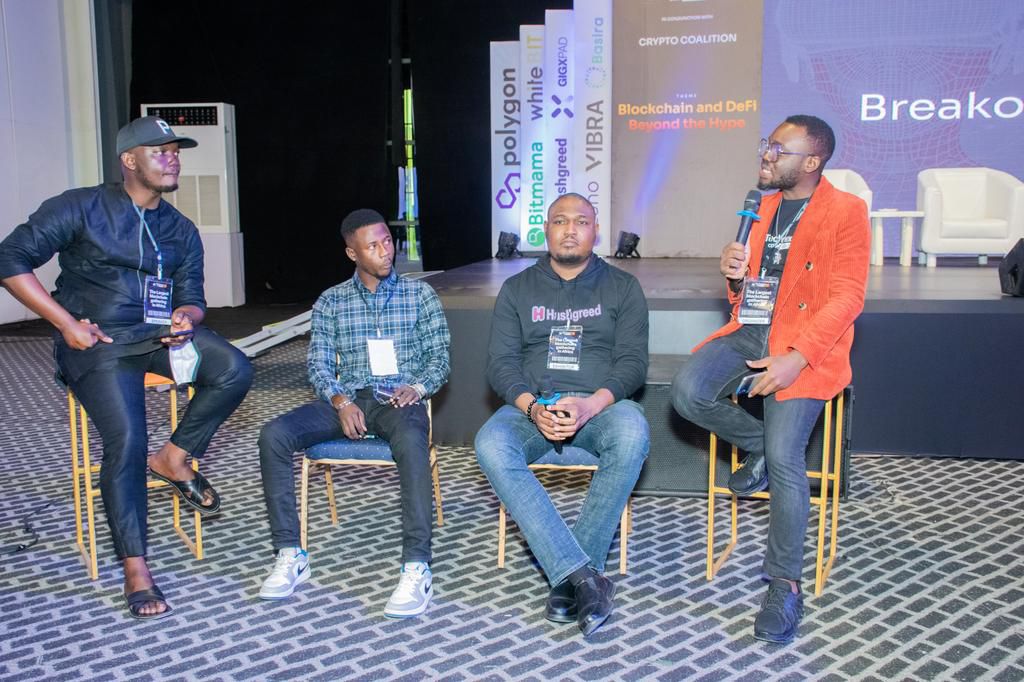 L-R  Tunji Anjorin, President, Panaramic; Adisa Olashile, NFT Creator; Efosa Ighodaro, Founder CEO, Hashgreed; Omoleye Omoruyi, journalist, Technext (Session  Making Money from NFTs)