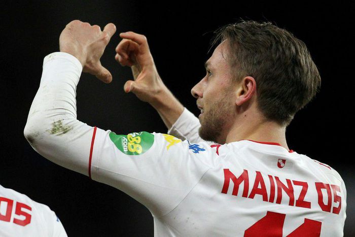 Winning celebration: Mainz's Danish forward Marcus Ingvartsen celebrates scoring the winner