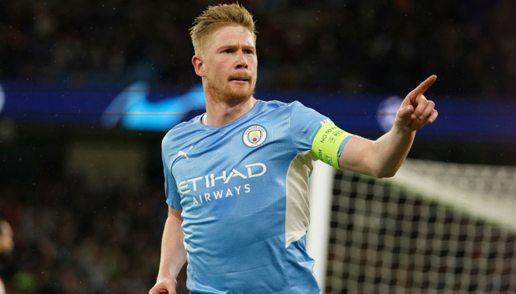 Man City's Kevin De Bruyne celebrates after scoring against Atletico Madrid