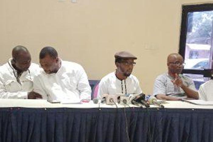 Members of the Congress of University Academics at a news conference in Abuja on Friday.