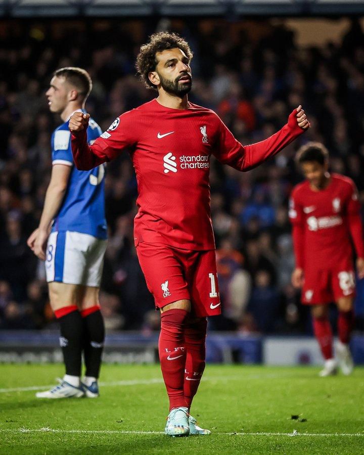 Mohamed Salah grabbed a hat-trick for Liverpool against Rangers in the second half