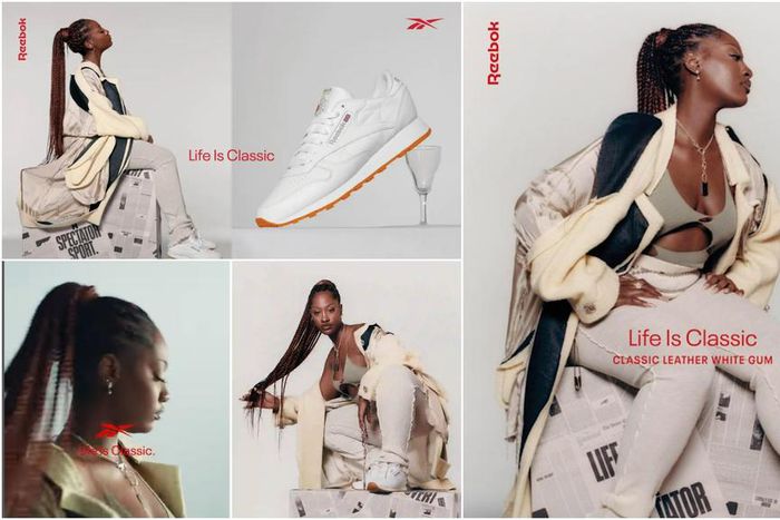 Tems models Reebok classic leather shoes