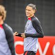 Darwin Nunez smiling during a training session in Liverpool.