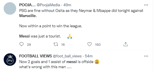 Reactions to Messi's performance as PSG beat Marseille 2-1 in Le Classique