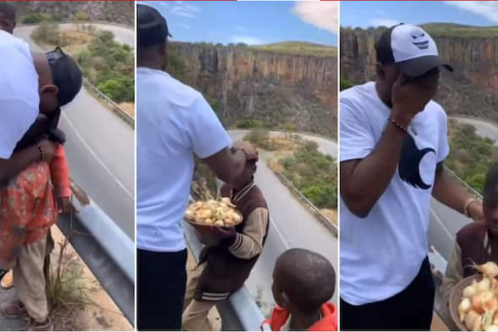 Emotional man gets down from his car to hug and shed tears on child hawkers (video)