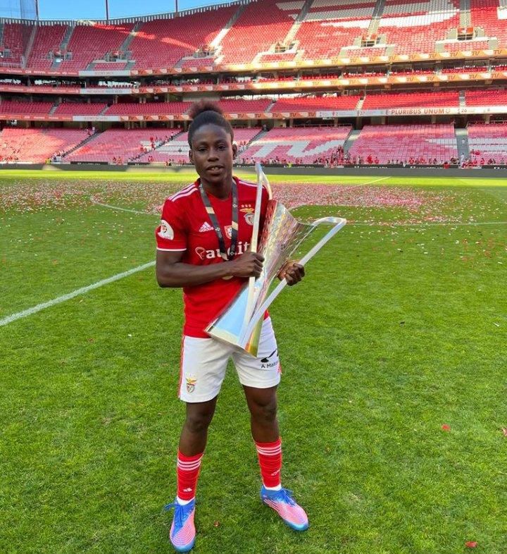 Super Falcons star Christy Ucheibe celebrates Portuguese league title with Benfica