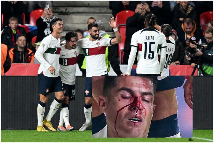 Portugal celebrates with Ronaldo (inset).