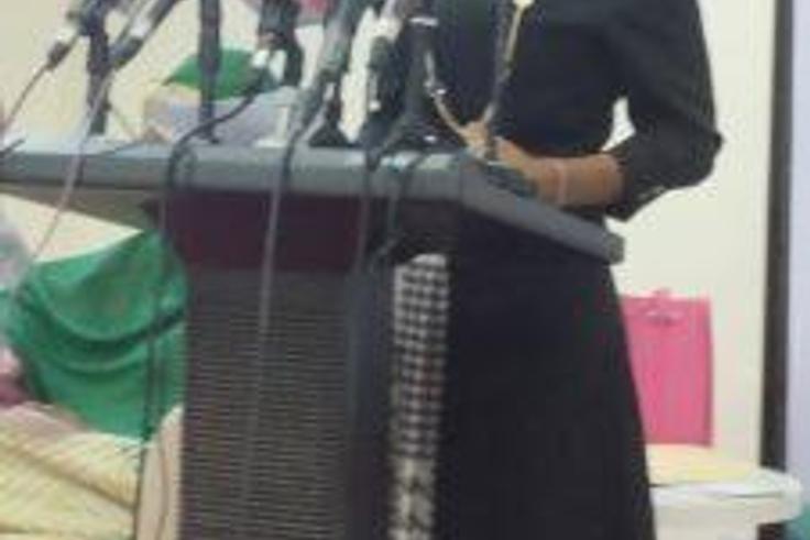 The Executive Director, Gender Mobile Initiative (GMI), Ms Omowumi Ogunrotimi, delivering a speech in a workshop on Anti-sexual Harassment in Educational Institutions in Abuja on Tuesday.