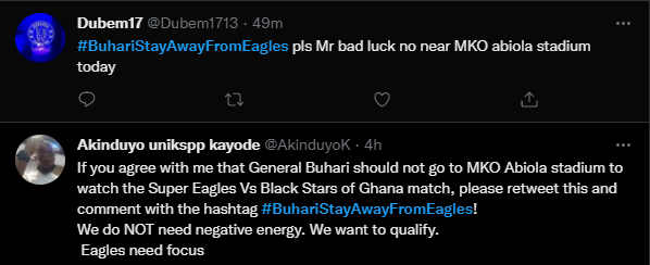 #BuhariStayAwayFromEagles reactions