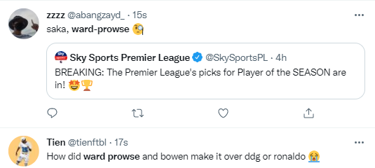 Reactions as Ronaldo snubbed for Premier League award