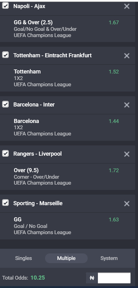 UEFA Champions League accumulator on Bet9ja