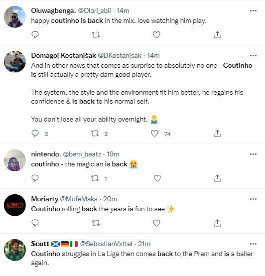 Reactions as Coutinho shines for Aston Villa against Southampton