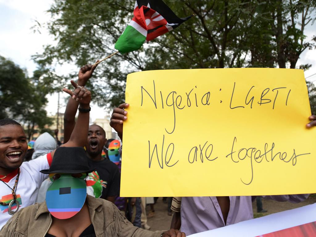 Members of gay and lesbian organizations outside the Nigerian High Commission in Nairobi in 2014