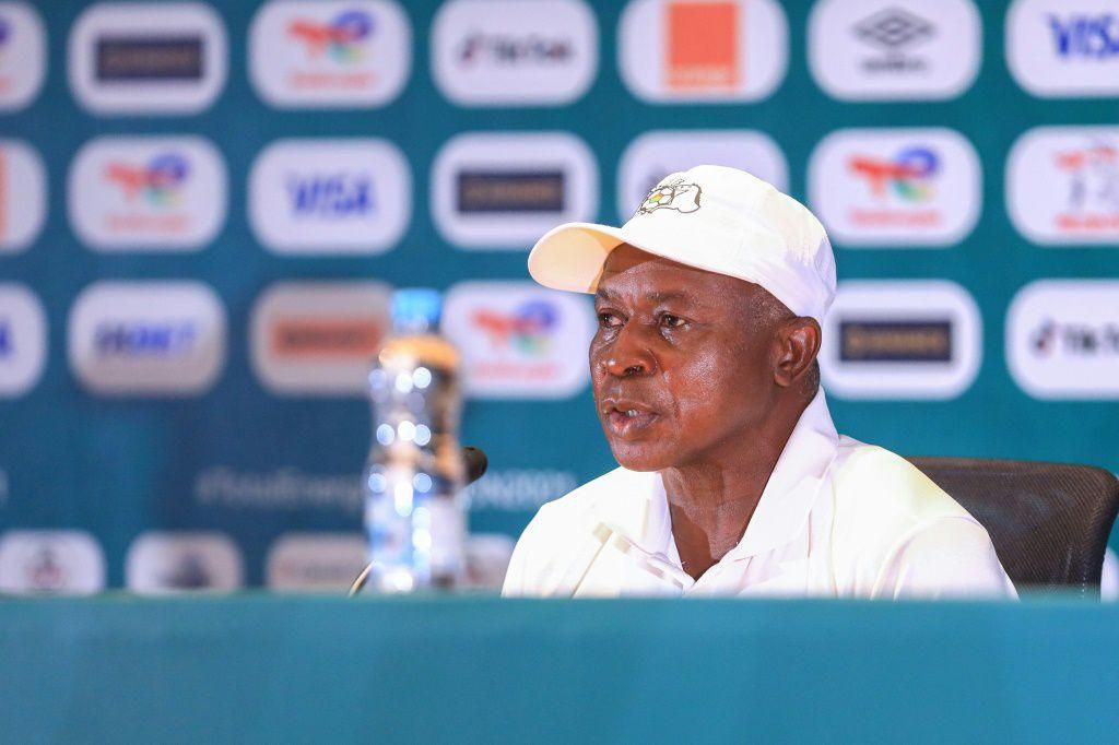 Burkina Faso coach Kamou Malo speaking at a press conference ahead of his team's Cup of Nations quarter-final against Tunisia