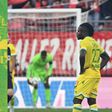 Moses Simon looks on after Nantes conceded three goals at Rennes