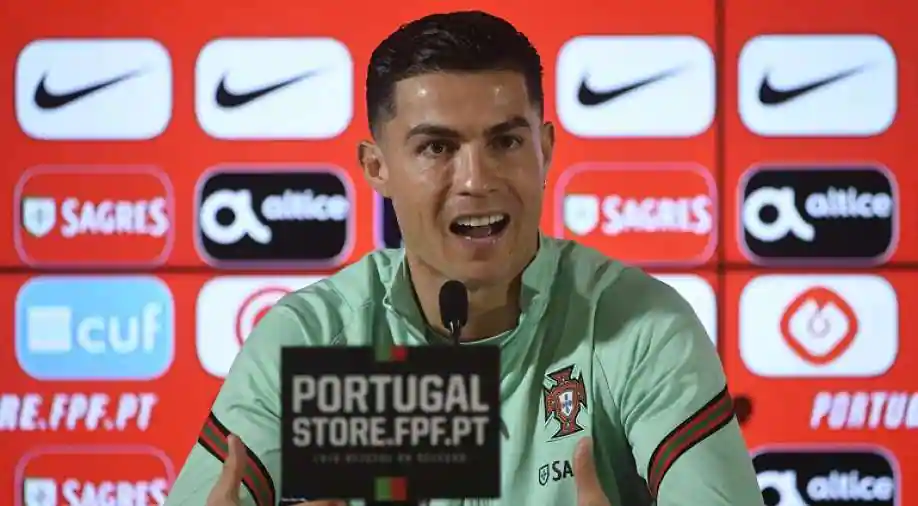 Cristiano Ronaldo holds a press conference at the Dragao stadium in Porto