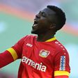 Leverkusen defender Edmond Tapsoba celebrates after scoring their last-gasp equaliser at Augsburg on Sunday