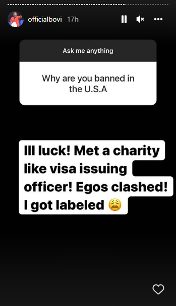 Comedian Bovi reveals why he was banned from the United States of America