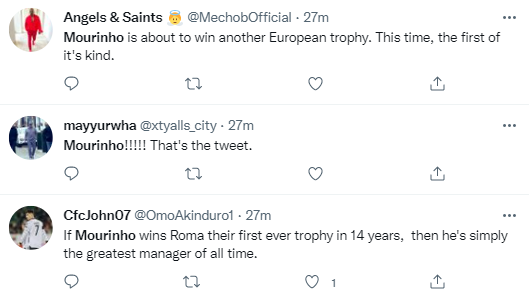 Reactions as Mourinho and Roma book Europa Conference League ticket