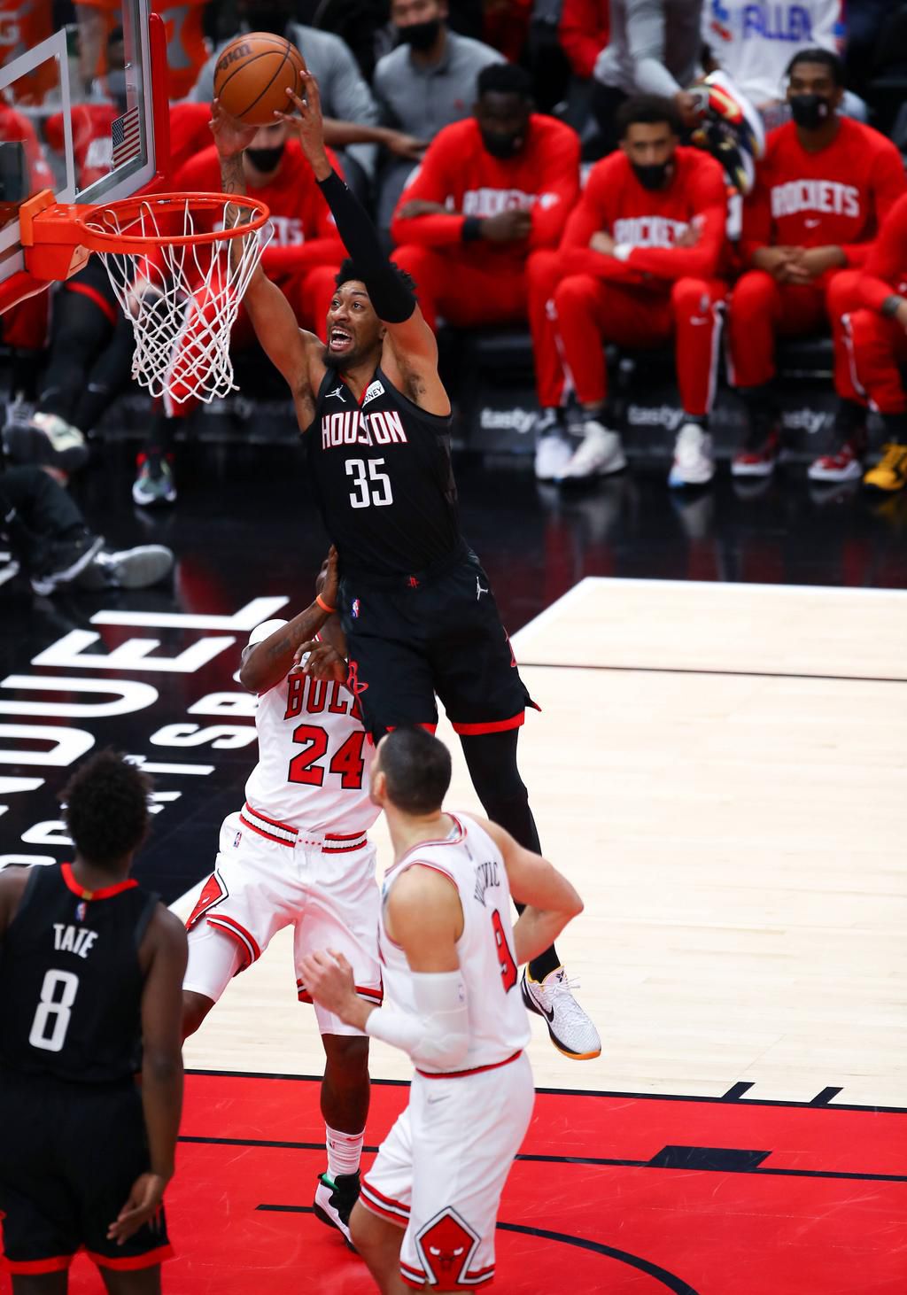Christian Wood dunking for the Houston Rockets